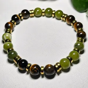 Tigers Eye and Jade 8mm Crystal Healing Bracelet. Grade 5A stones. unisex.