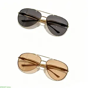Vintage Aviator Sunglasses, Sleek Polished Gold Metal Frame With Double Bridge And Dark Lenses For Streetwear And Everyday Outfits