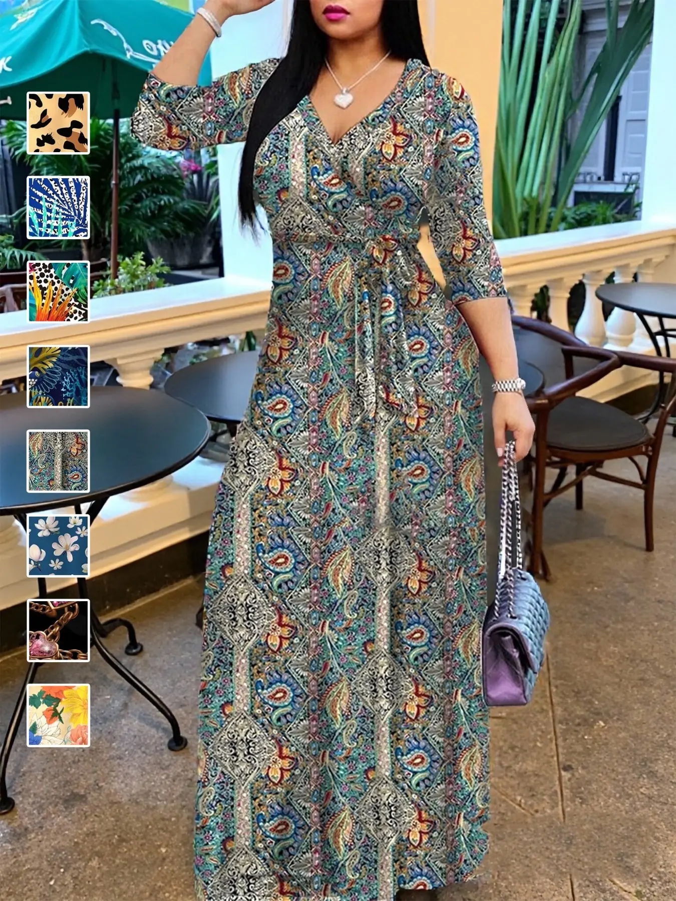 Holiday Casual V-Neck Waist-Cropped Long Bohemian Womenswear Dress, Perfect for Mother's Day, Valentine's Day, Christmas, Graduation, Parties, Cocktail Events