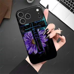 Christian Faith Phone Case ✝️ Purple Floral Cross Cover for iPhone 17 16 15 14 13 12 11 7 8 X Pro Max/SamsungGalaxy Note S | Bible Verse Gift for Women--975