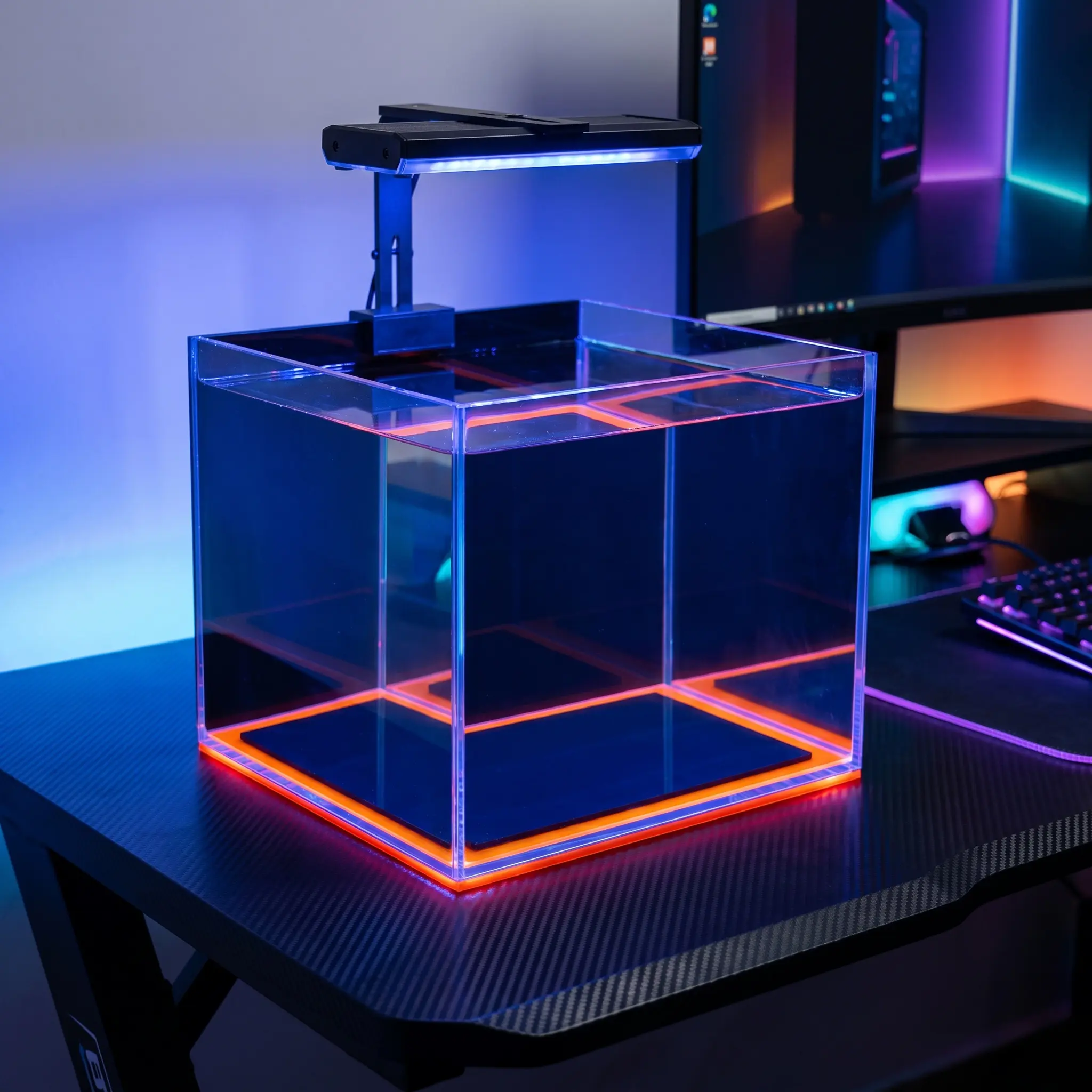 FTENSH Cyberpunk Night Glow Aquarium Mat, 12x12 Inch Shockproof Under Tank Decor for Desktop Nano Reef Saltwater Fish Tank