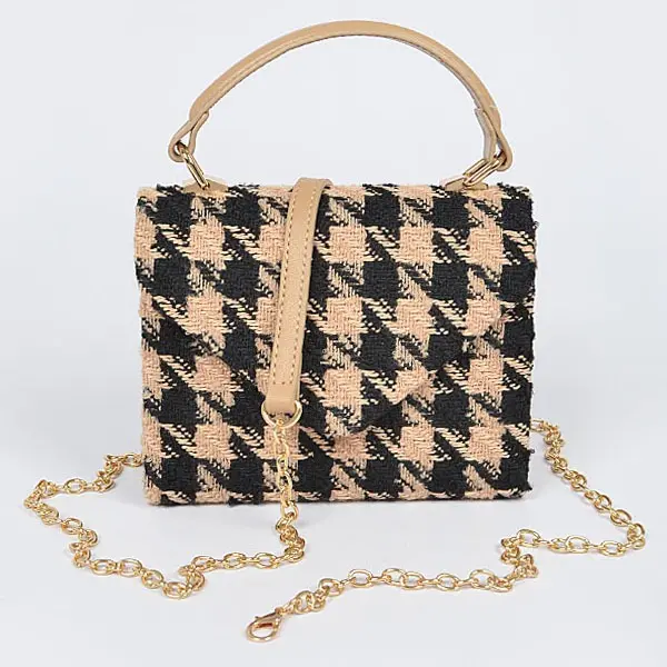 Houndstooth Tweed Cross Body Bag