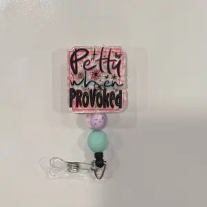 Petty when Provoked Belt Clip Badge Reel with Colorful Beads and