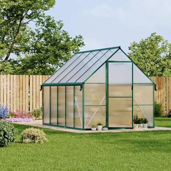 Green 8X10 ft Polycarbonate Greenhouse with Aluminum Frame, Polycarbonate Greenhouse for Outdoors, Greenhouses with Ventilation and Rain Gutter, Aluminum Large Walk-in Greenhouses for Outside