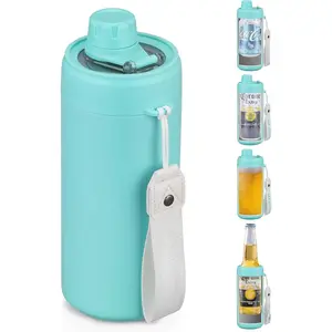 Sealed Can Cooler Fizz Lid Can Cover for 12 oz Regular, Slim Skinny Cans & As Thermal Bottle, 4-in-1 Insulated Vacuum Stainless Steel Carbonated Cold Drink Holder - Turquoise