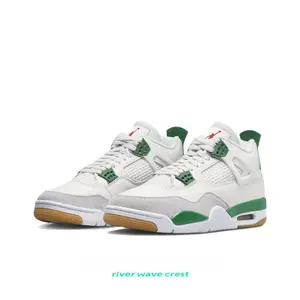 White and Green Suede-Mesh Mid-Top Basketball Shoes