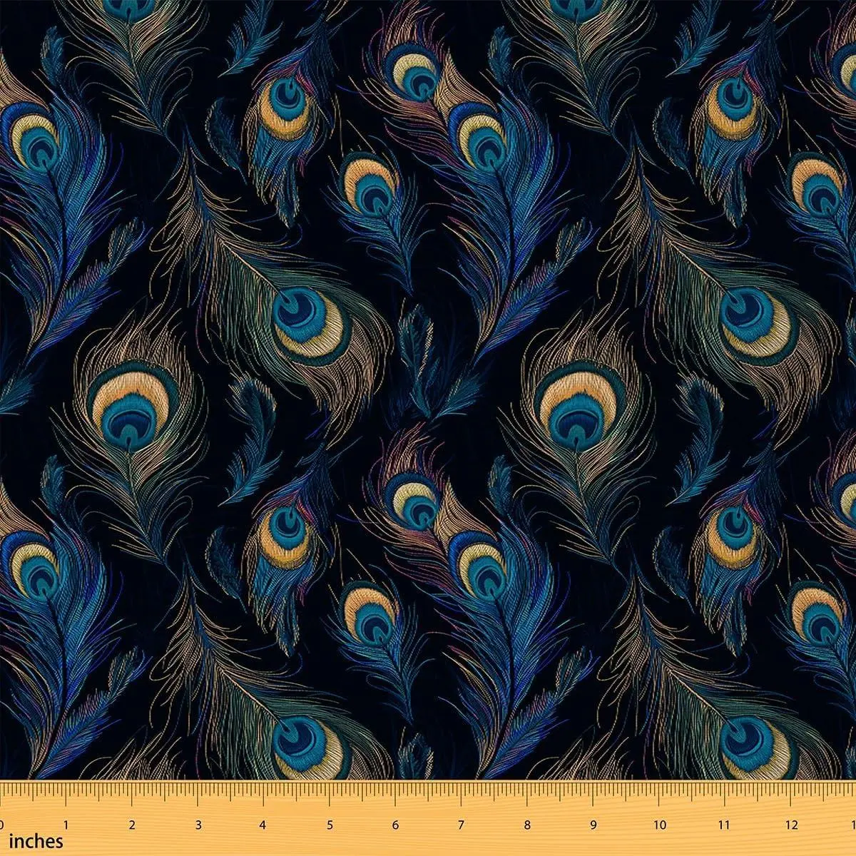 Peacock Feather Fabric Rustic Wild Animal Skin DIY Craft Hobby Fabric Blue and Green Print Decorative Fabric Soft Flannel Polyester No Stretch