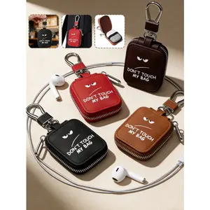 Portable AirPods Case, PU Leather Key Organizer, Mesh Pocket, USB Port, Fits AirPods Pro/1/2/3, Travel & Daily Use, Holds Earbuds, Keys, Cards