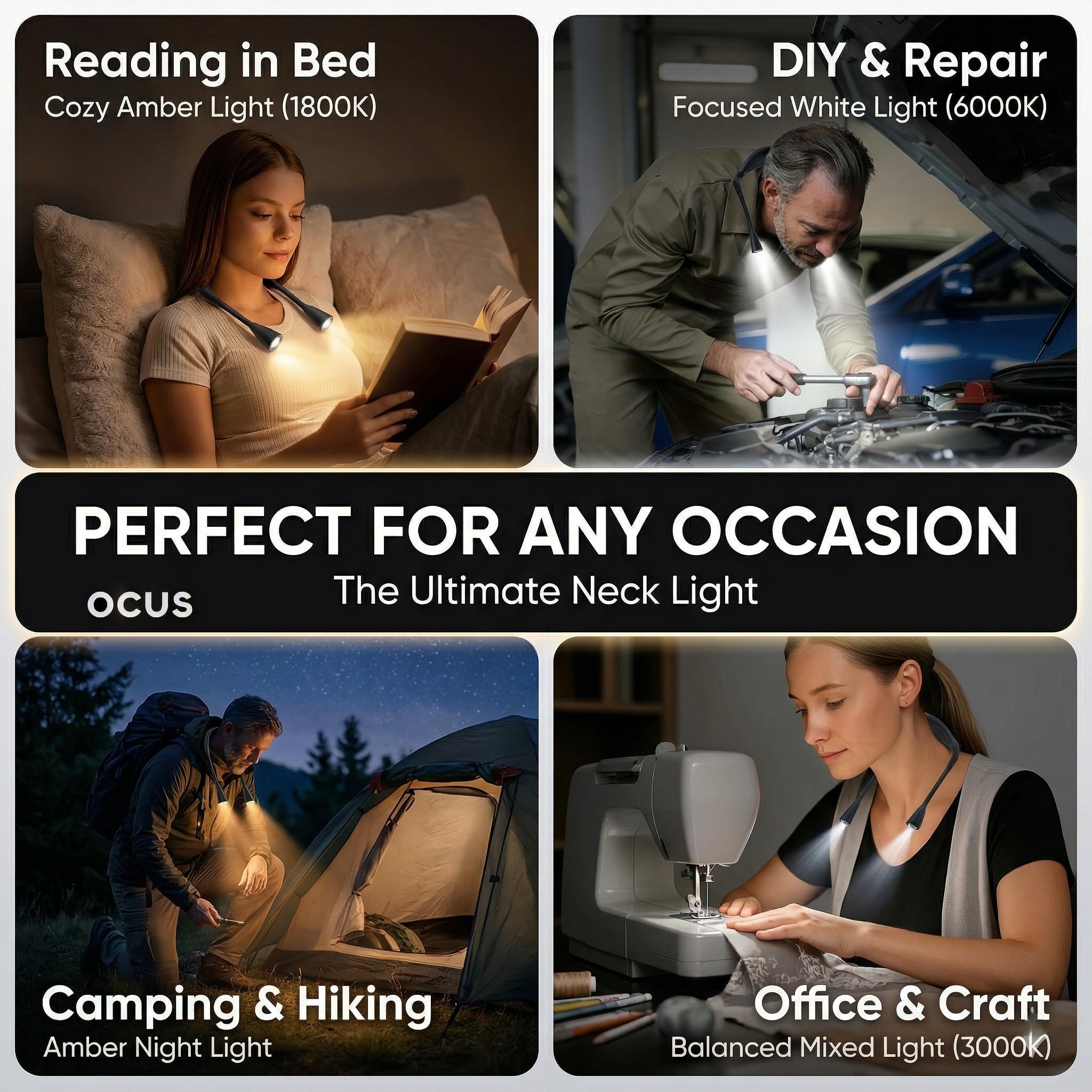 Neck LED Light, 3 Color Temperatures 5 Dimmable Brightness LED Neck Light, 360° Rotatable 270° Bendable Hands Free Neck Lamp, 1200mAh Rechargeable Neck Book Light for Repair, Camping, Craft, Night Work