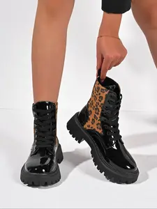 Women's Chelsea Boots Elastic Thick Sole Short Boot, Slip-On Design, Fashion Rain Boots, Leopard Print Comfortable Casual Shoes, Daily Wear Boots