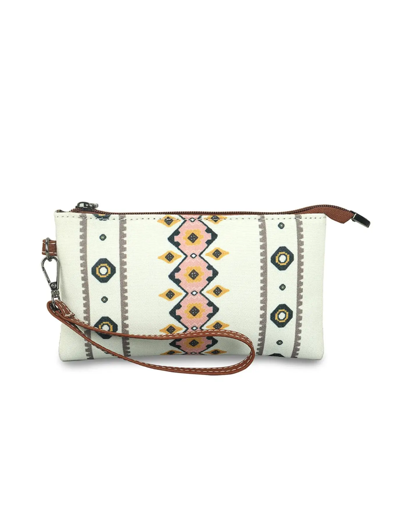 Random Ethnic Pattern Canvas Clutch With Chain Strap, Boho Style Zipper Wallet For Women, Spring Trendy Beach Bag For Travel