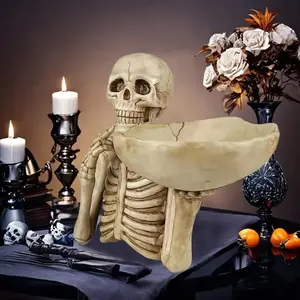 Resin Skull Tray Decorative Bowl, Unique Skeleton Design for Indoor Outdoor Decoration, Gothic Aesthetic Halloween Ornament