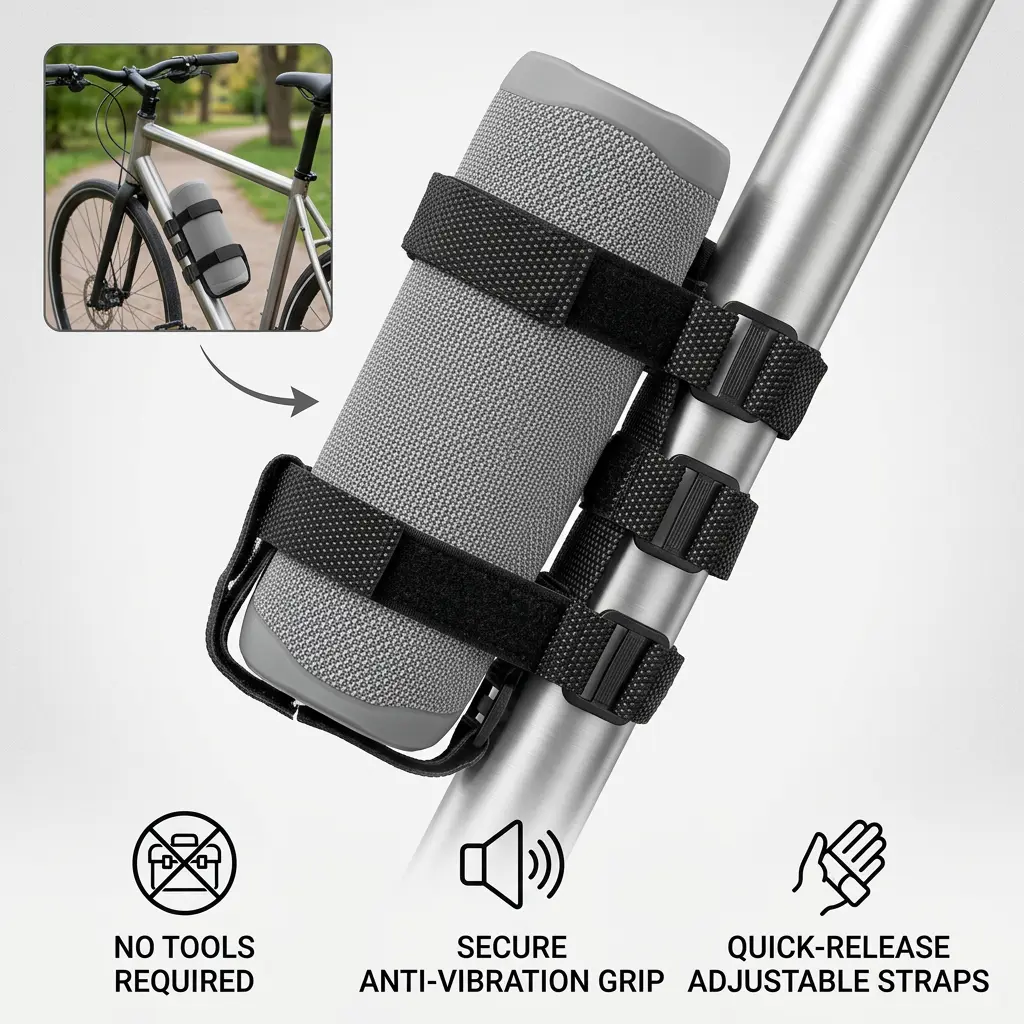 KratosXpedition 2-Strap Style Portable Boat Speaker Mount,Portable Speaker Holder for Boat Railing Frame,Waterproof Outdoor Adjustable Strap Fits Most Bluetooth Wireless Speakers Stabilizer Straps,Black