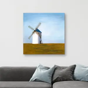 360 stand Big Windmill Artistic Wall Print, 32x32 in. Blue Canvas Artwork, Home Decor for Living Room, Ideal Gift, Decoration