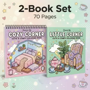 Kawaii Coloring Book - 2pcs Cozy Corner & Little Corner Theme, 70 Pages Super-Sensitive Paper for Stress Relief & Relaxation, Featuring Clear Lines, Exquisite Illustrations, Perfect for Age 3+, Teens, Adults & Elderly - Gift for Easter, Birthdays, Holiday