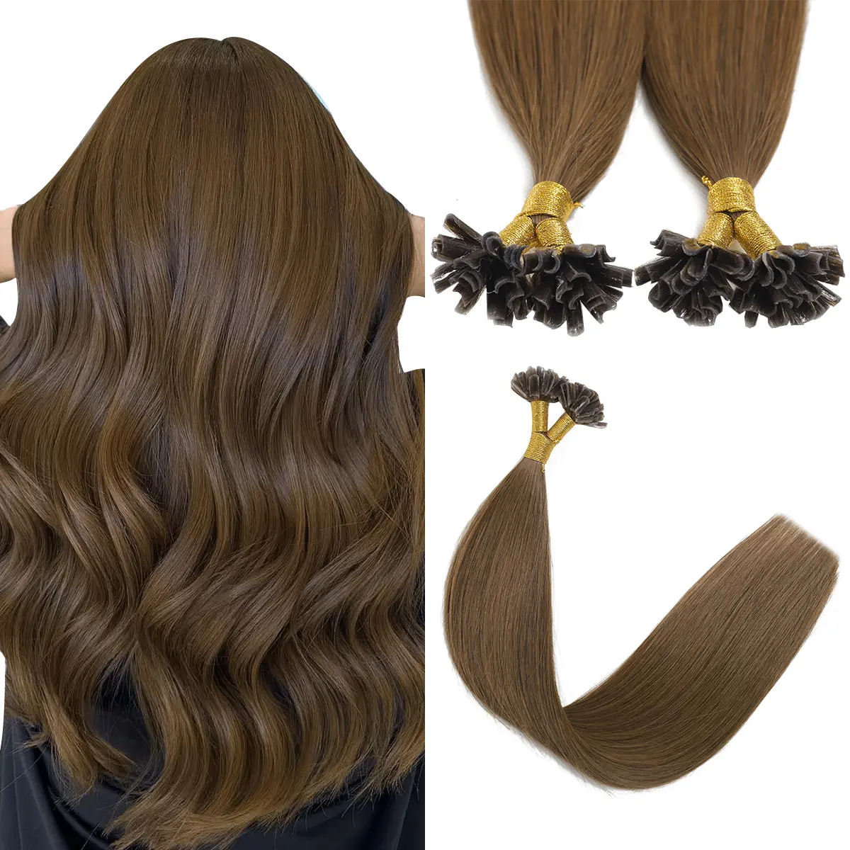 Sindra Utip Hair Extensions Hot Fusion Prebonded Hair Extensions 14inch 16inch 18inch 20inch 40g/pack 50g/pack from Jet Black to Platinum Blonde Chocolate Brown Human Hair Extensions