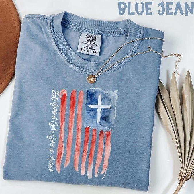 Comfort Colors Christian Patriotic Shirt, 250 Years of Gods Grace Tee, USA 250th Anniversary T-Shirt, Faith Based Apparel, American Flag