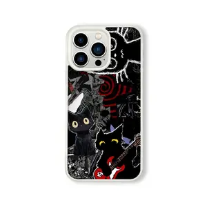 Luxury Phone Case, black cat guitar skeleton dark - style stylized art, For iPhone 16 15 Pro Max 14 13 12 11 Xr Xs, Transparent TPU Bumper, MagSafe Compatible, Shockproof Protective Cover, Gift for Kids & Teens