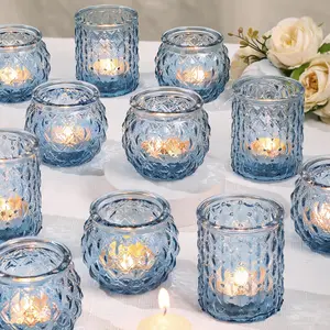 Blue votive candle holders set of 24 round candle holders bulk glass candle holder for wedding home decoration tea lights candle holders for wedding shower party gift