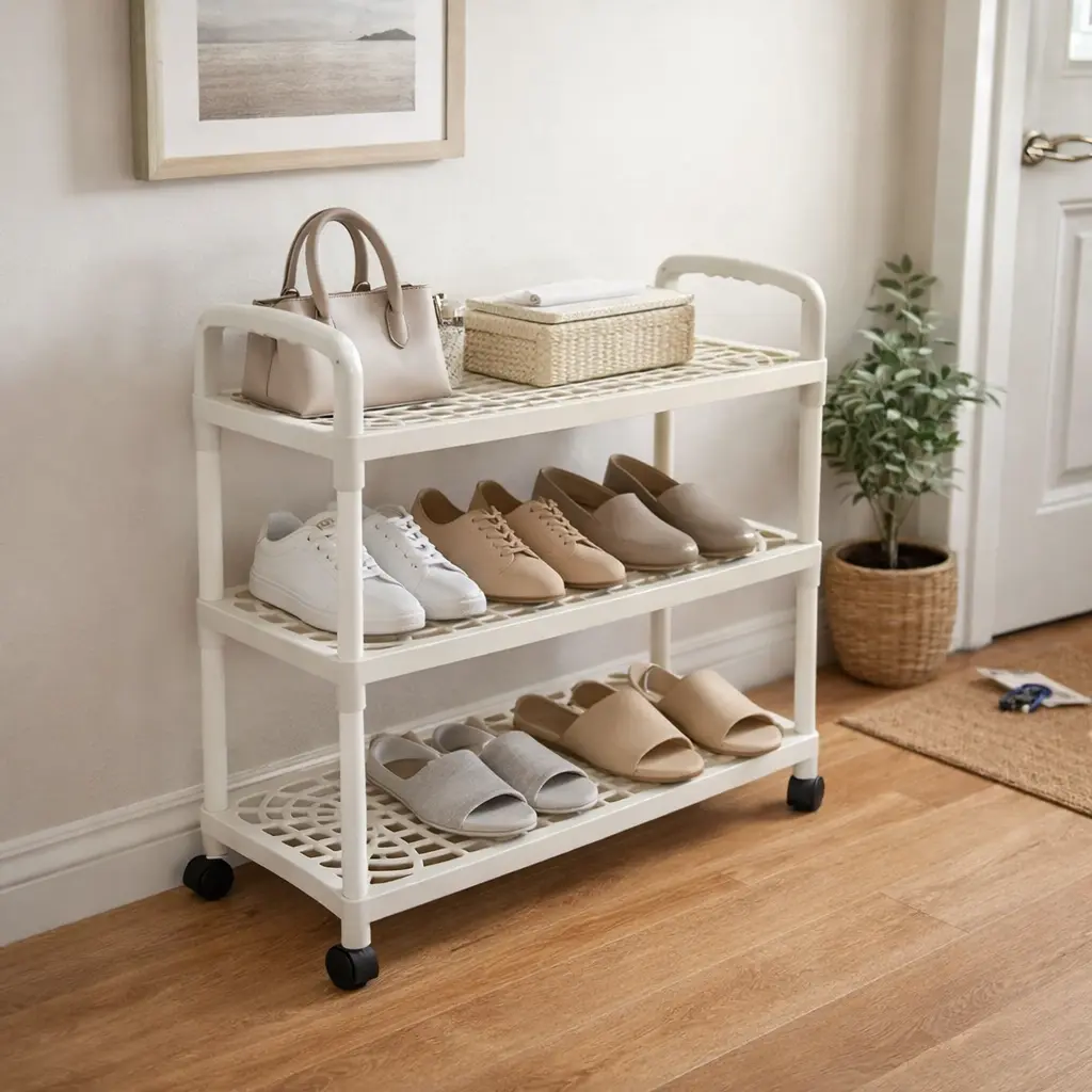 Rolling Shoe Rack Organizer with 360° Wheels - Multi-Tier Plastic Storage Shelf, Heavy-Duty Non-Wobble Design, Space-Saving Hollow Panels for Entryway, Dorm, Apartment - Easy Assembly, No Metal Parts, Shoe Storage Organizer
