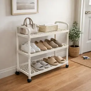 Rolling Shoe Rack Organizer with 360° Wheels - Multi-Tier Plastic Storage Shelf, Heavy-Duty Non-Wobble Design, Space-Saving Hollow Panels for Entryway, Dorm, Apartment - Easy Assembly, No Metal Parts, Shoe Storage Organizer
