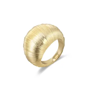 MYTYS Women's Chunky Gold-Tone Ribbed Textured Dome Statement Ring