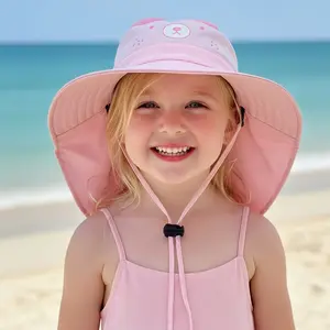 One Girls' Cartoon Sun Protection Fisherman Hat with Adjustable Drawstring and Whistle |   Lightweight, Multifunctional, Breathable, Pink, Suitable All Seasons and Outdoor Activities