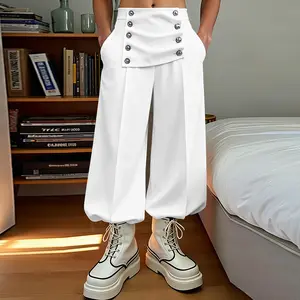 INCERUN Men's Vintage Sailor Pants Double Breasted High Waist Trousers Nautical Lantern Leg Pleated Bottoms Resort Holiday Wear