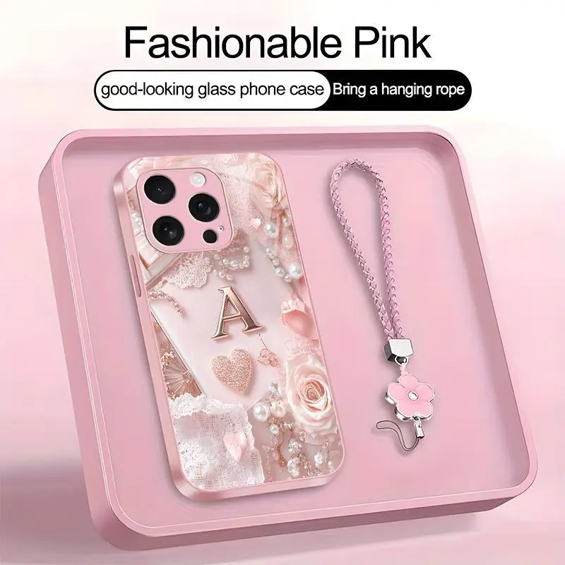 Lace Pearl Optical Illusion Art 2D Phone Case,Suitable for [iPhone 16 Pro Max] high-end women's, Lanyard a beautiful four-leaf clover lanyard is included🍀 952