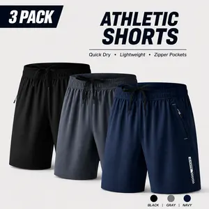 3-Pack Menswear Men’s Athletic Shorts - Quick-Dry, Lightweight Workout & Running Shorts with Zipper Pockets