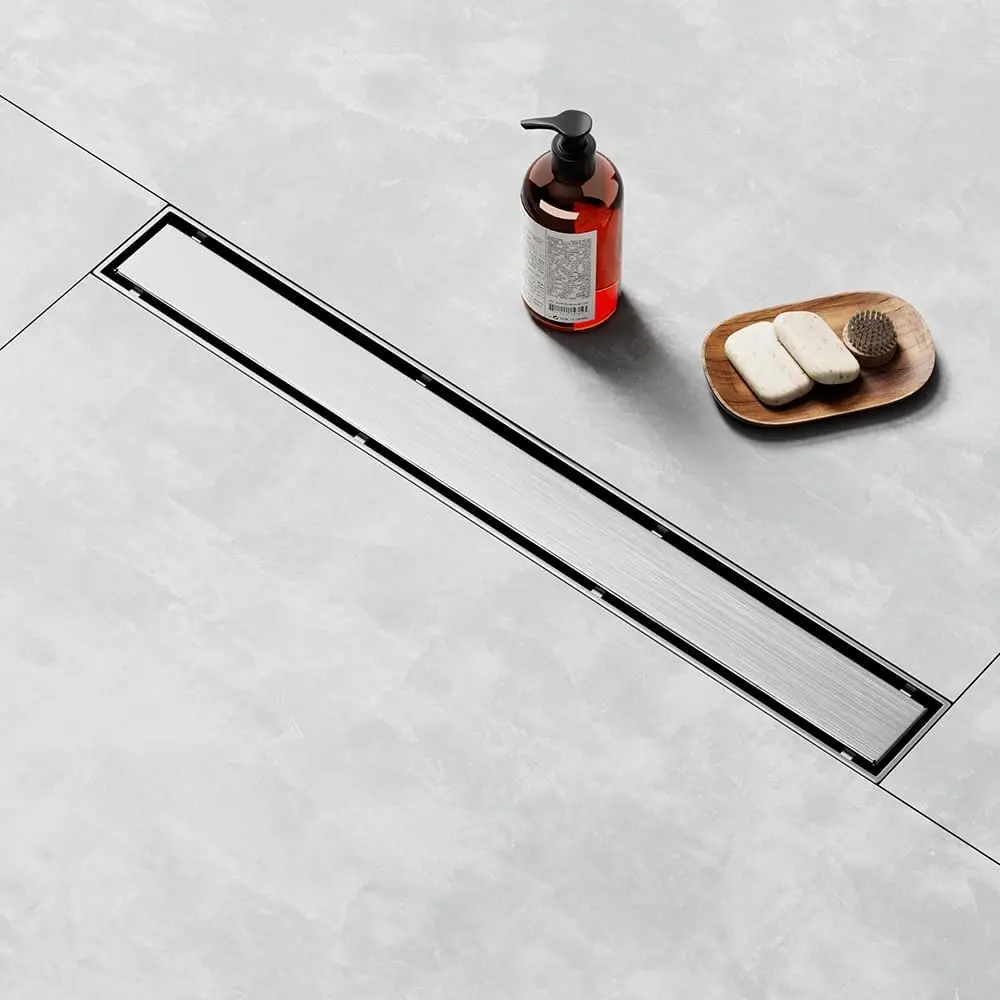 Linear Shower Drain 18 Inch, Shower Drain with 2-in-1 Tile Insert Panel, Brushed AISI 304 Stainless Steel Linear Drain for Fast Drainage, Floor Drain for Bathroom, Kitchen, Garage & More
