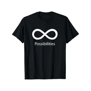Infinite Possibilities Infinity Symbol & Text Print T-Shirt - Unisex 100% Cotton Relaxed Fit Casual Tee with Slight Stretch, Black with White Graphic, All-Season Comfort, Machine Washable, Sizes S-XXXL, Unisex Clothing | Modern Style | Breathable Cotton