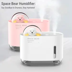 White Space Bear Humidifier 300ml Cute Breathing Atmosphere Lamp Ultra Quiet LED Light Waterless Auto-Off Portable Desktop Humidifier for Home Office Bedroom Perfect Gift