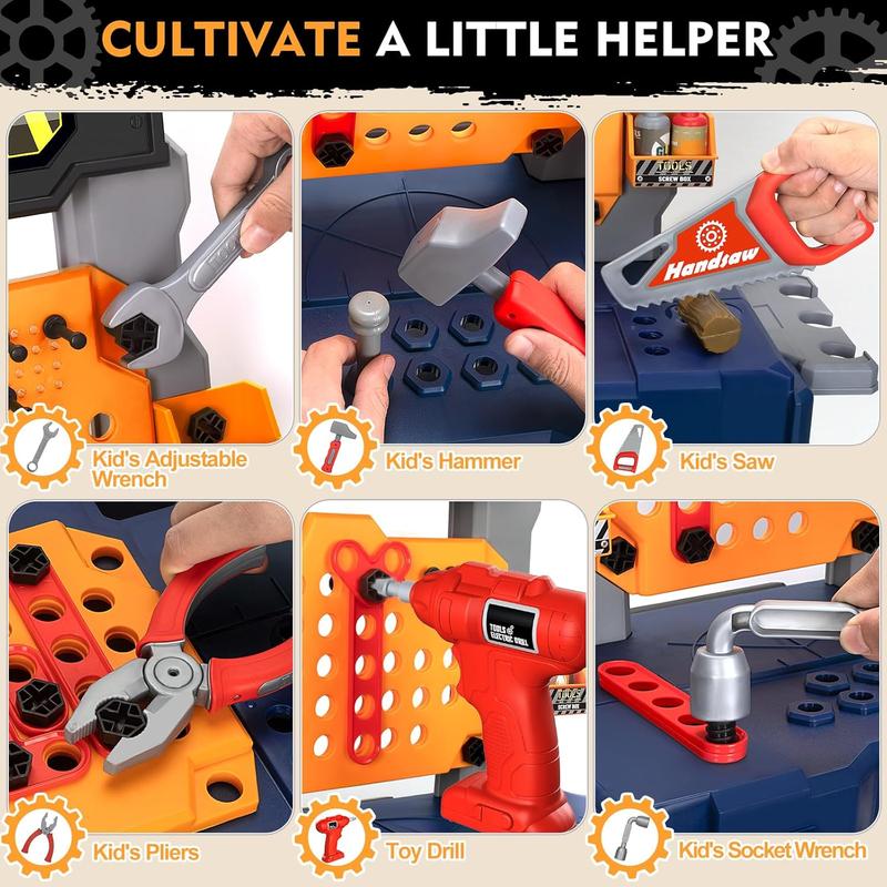 Kids Tool Bench, Kids Tool Set with with Electric Drill and Realistic Tools, Toddler Tool Set,Toddler Workbench Pretend Play Learning Gift for Boys & Girls Age 3-5, 20 X 10.5 X 24.6 in