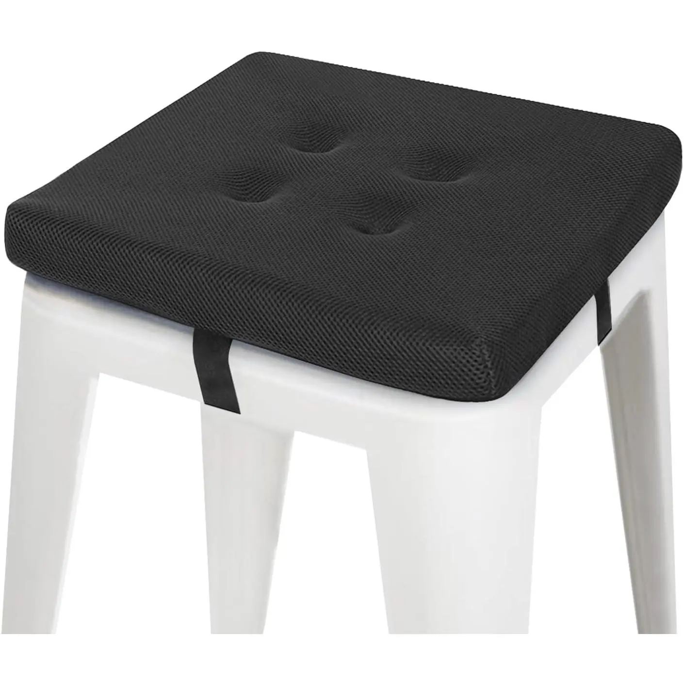 12 Inches Square Stool Cushions with Ties for Bar Stool, Breathable Square Chair Pads Seat Cushions with Non-Slip Bottom - One Pad Only (12", Black)