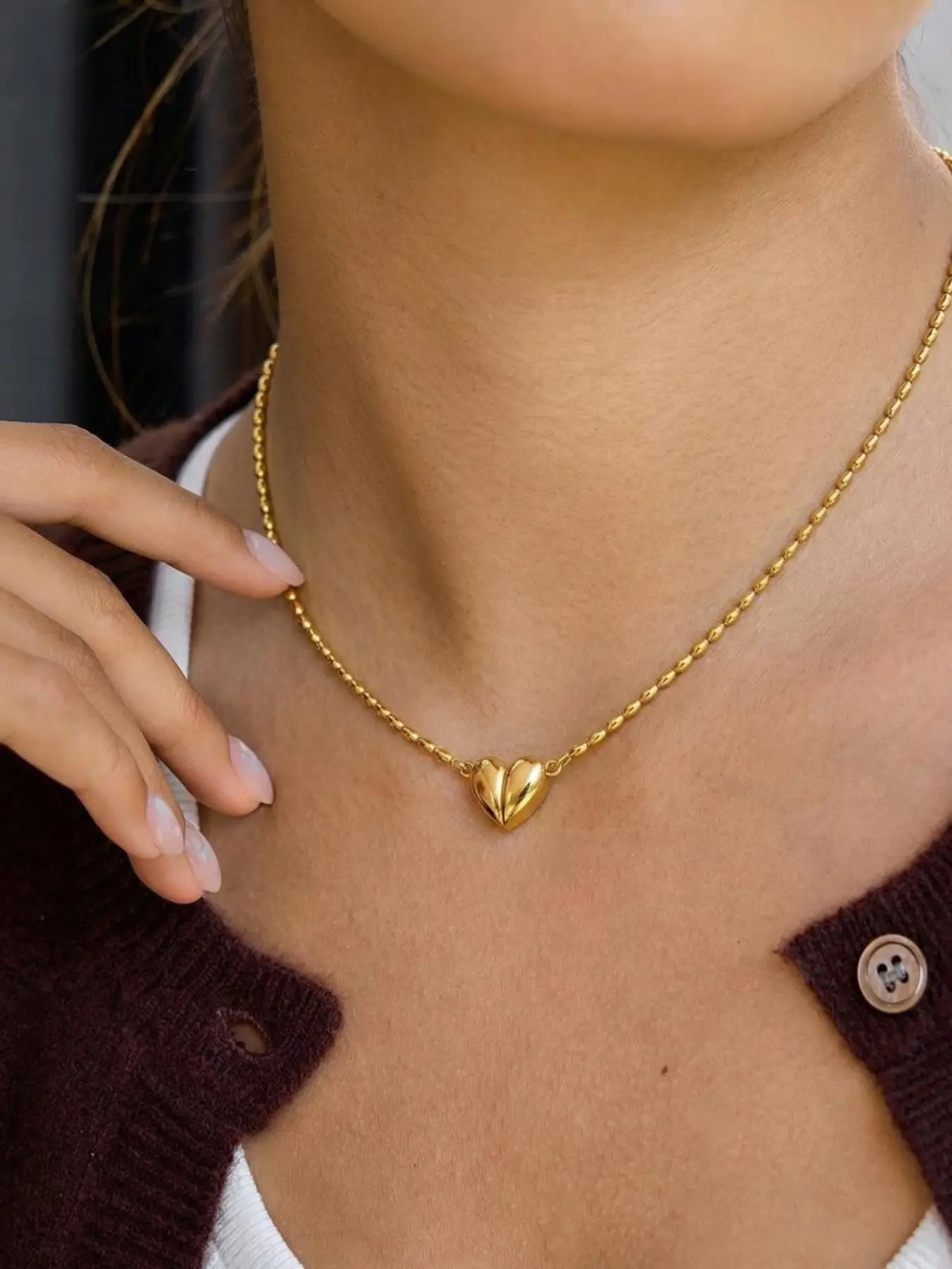 Stainless Steel Magnetic Heart Shaped Pendant Necklace, Heart Pendant Necklaces, Love Necklace, 18k Bead Chain, Luxury Valentine's Day Gift for Women, Elegant Jewelry