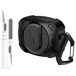 Carbon Fiber Pattern Protective Case with Keychain & Cleaner Kit for AirPods Pro 2, Shockproof Earphone Cover, Headphone Storage, Compatible with AirPods Pro 2nd Gen