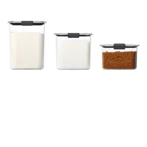 Rubbermaid Brilliance Pantry Baking Storage Container Set of 3 Crystal-clear Tritan Plastic Airtight Stackable Food Containers 7.8-cup 12-cup 16-cup Sizes BPA-free Microwave-safe