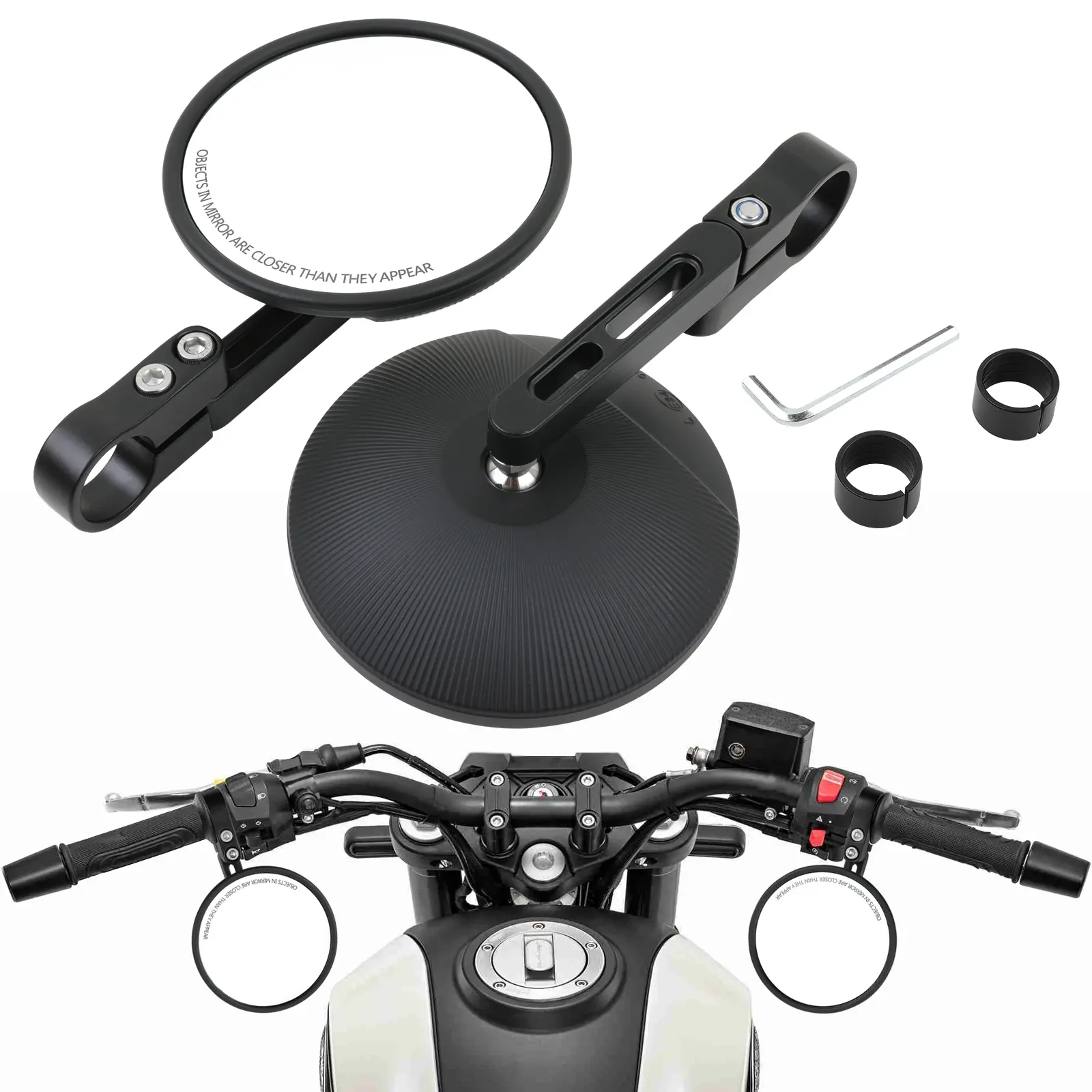 DREAMIZER Motorcycle Mirrors for Handlebars Universal Black CNC 4" Round Motorcycle Bar End Mirrors for 22 and 25mm Handlebar Compatible with Most Motorcycles Honda Grom