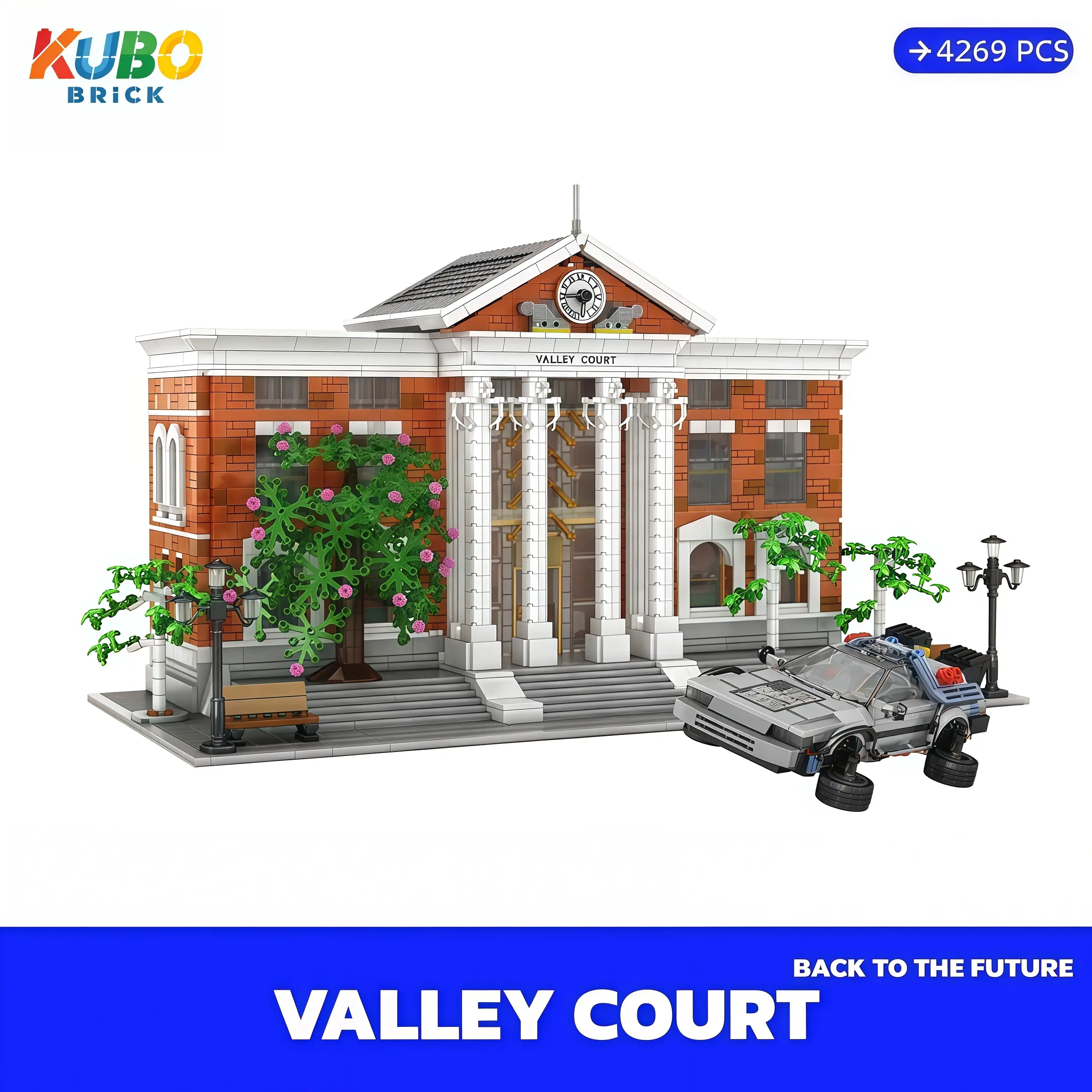 KUBO-bricks Back To The Future Courthouse Architecture Brick Kit, 4269-Piece Collectors Block Set, Building Blocks with Car & Gift Box, 57*25.5*31cm Open-Ended Play Video Game Toy (Ship Free)