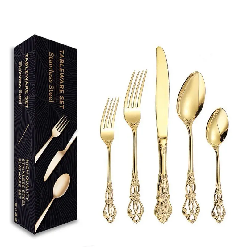 10-30pcs Portable Dining Set, Classic Dinnerware Sets, Vintage Relief Craftsmanship, Elegant Western Cuisine Compatible, European Court Carving Handle, Perfect for Gifts and Gatherings