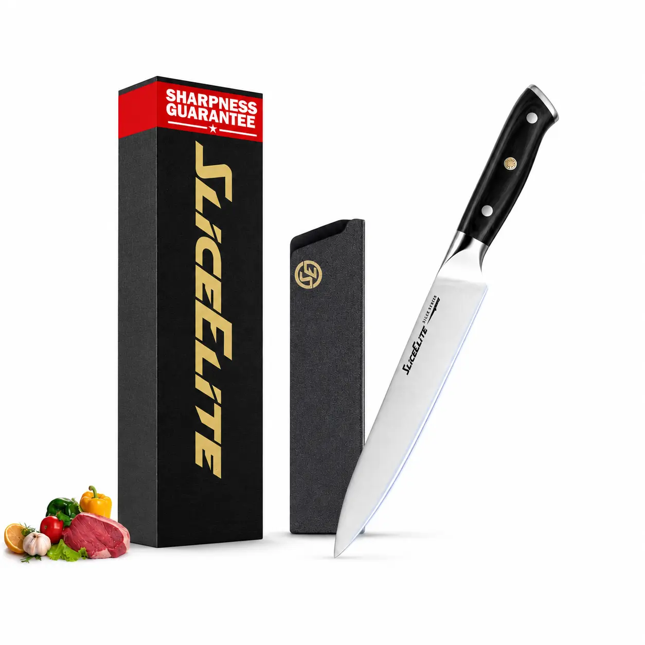 SliceElite Slice Series 8 Inch Carving Knife High Carbon German Stainless Steel Pakkawood Handle Brisket Chopper Fruit Vegetable Meat Slicer Chef BBQ Sharp Kitchen Precision Gift Knife Cutter Tool