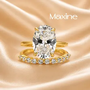 Maxine CZ 4.5ct Oval Cut 2PC Engagement Ring Set, Yellow/White Gold Plated Bridal Ring Set,5A Cubic Zirconia Women's Ring Jewelry,Wedding Ring Set for Daily,Travel,Proposal,Birthday,Anniversary