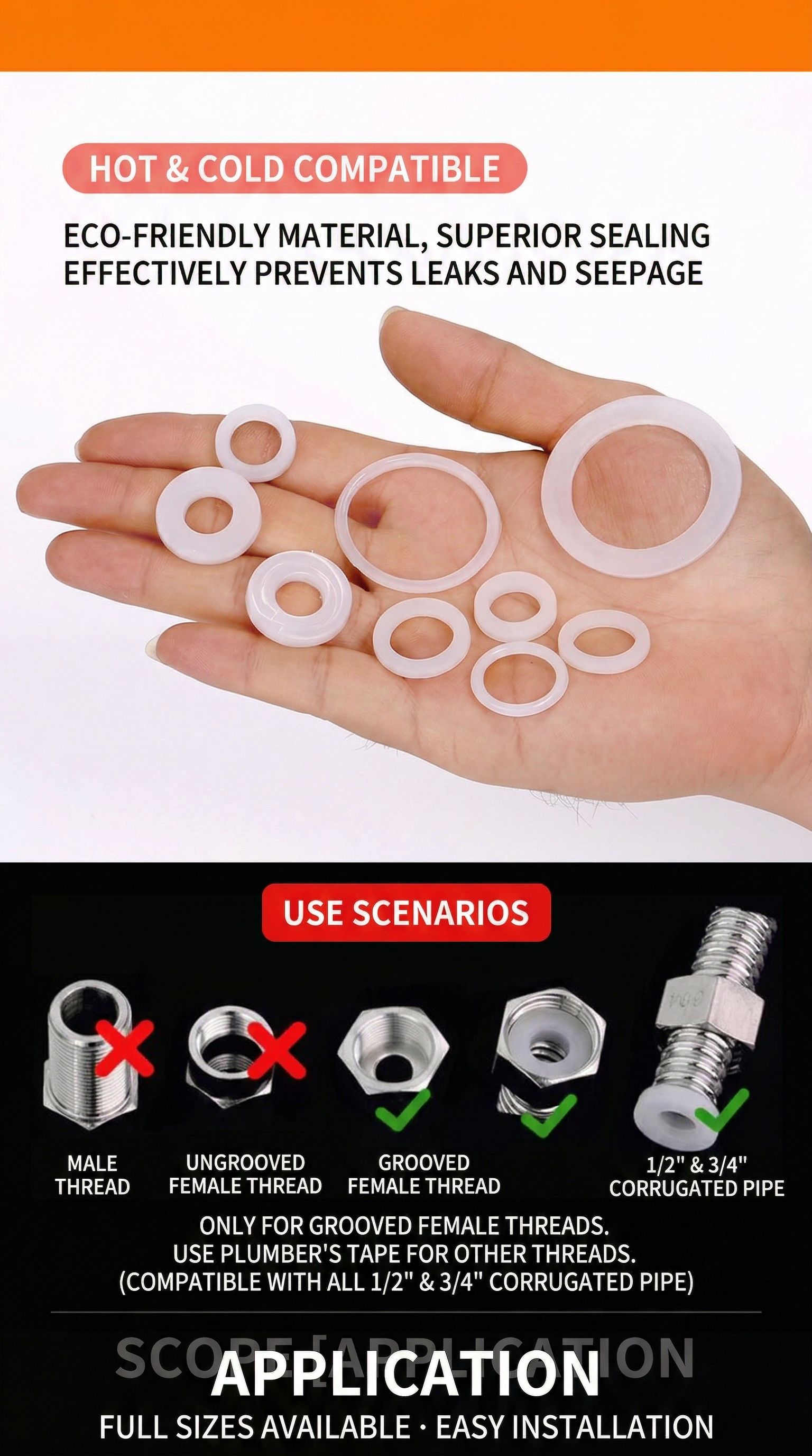 Universal Silicone Gasket Kit - 80+ Pcs Sealing Washer Assortment for Kitchen, Bathroom, Plumbing & Gas - Heat Resistant & Non-Toxic O-Rings for Faucets,