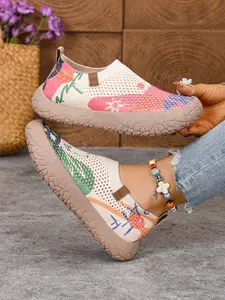 Women's Artistic Print Slip-On Casual Sneakers, Closed-Toe Chunky Sole Casual Fashion Shoes for Light Outdoor Activities and Casual Adventures
