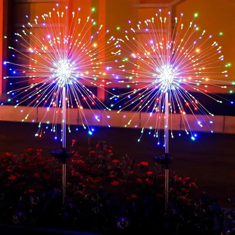2 Pack Solar Firework Lights 200 LED Create Magical Nights, Waterproof Starburst Fairy Lights for Garden Yard Patio Christmas Romantic Wedding Party Decor(Color)