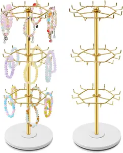 Bracelet Holder Display,3-Tier Rotating Bracelet Organizer Jewelry Stand Gold Metal Jewelry Display for Vendor With 36 Hooks