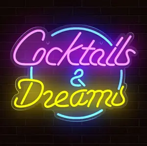 1PC Cocktail&Dreams LED Neon Light Sign With 5V USB Powered Dimmer Switch Wall Decoration For Bedroom Living Room Bar Club Man Cave Birthday Gift Bachelorette Party