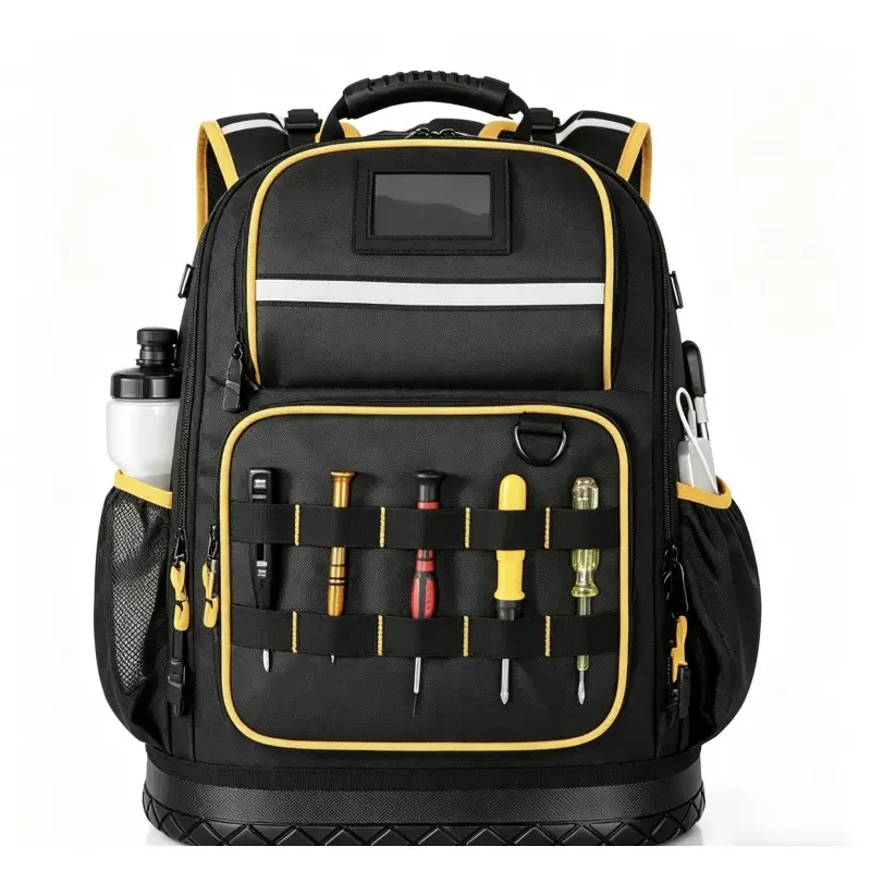 Sturdy Oxford Tool Backpack with Large Capacity Organized Storage, Double-Shoulder Design with Tool Holders for Electricians, Housekeeping, and Maintenance