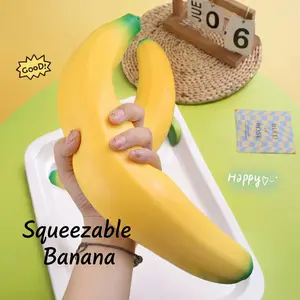 Large Squeezable Banana Fidget Toy, Funny Fruit Stress Reliever Squeeze Prop, Novelty Gag Gift for Friends